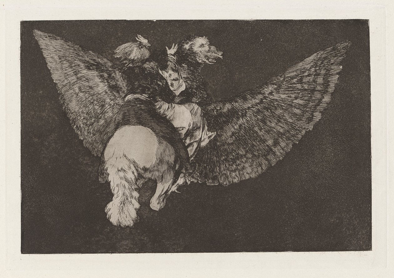 Tull-flyer (Flying Folly), også kjent som Renounce the Friend Who Covers You with his Wings and Bites You with his Beak, fra serien Los disparates (Los proverbios) av Francisco de Goya