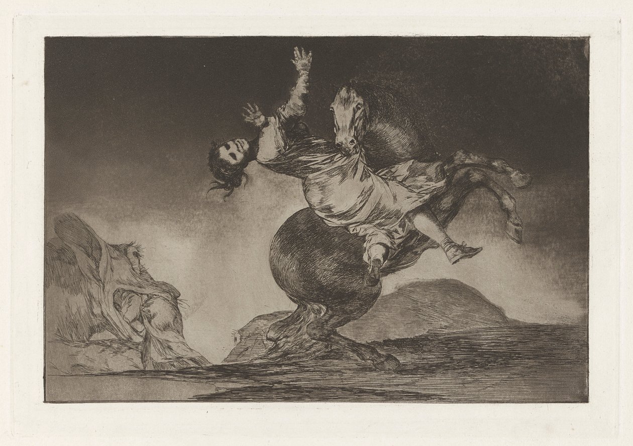 El Caballo Raptor (The Horse-Abductor), også kjent som La mujer y el potro, que los dome otro (A Woman and a Horse, Let Someone Else Master Them), fra serien Los absurdities (Los proverbios) av Francisco de Goya