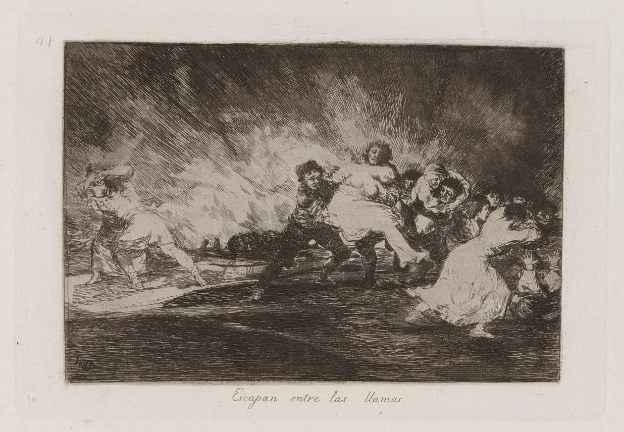 They Escape Through the Flames, Plate 41 fra The Disasters of War av Francisco de Goya