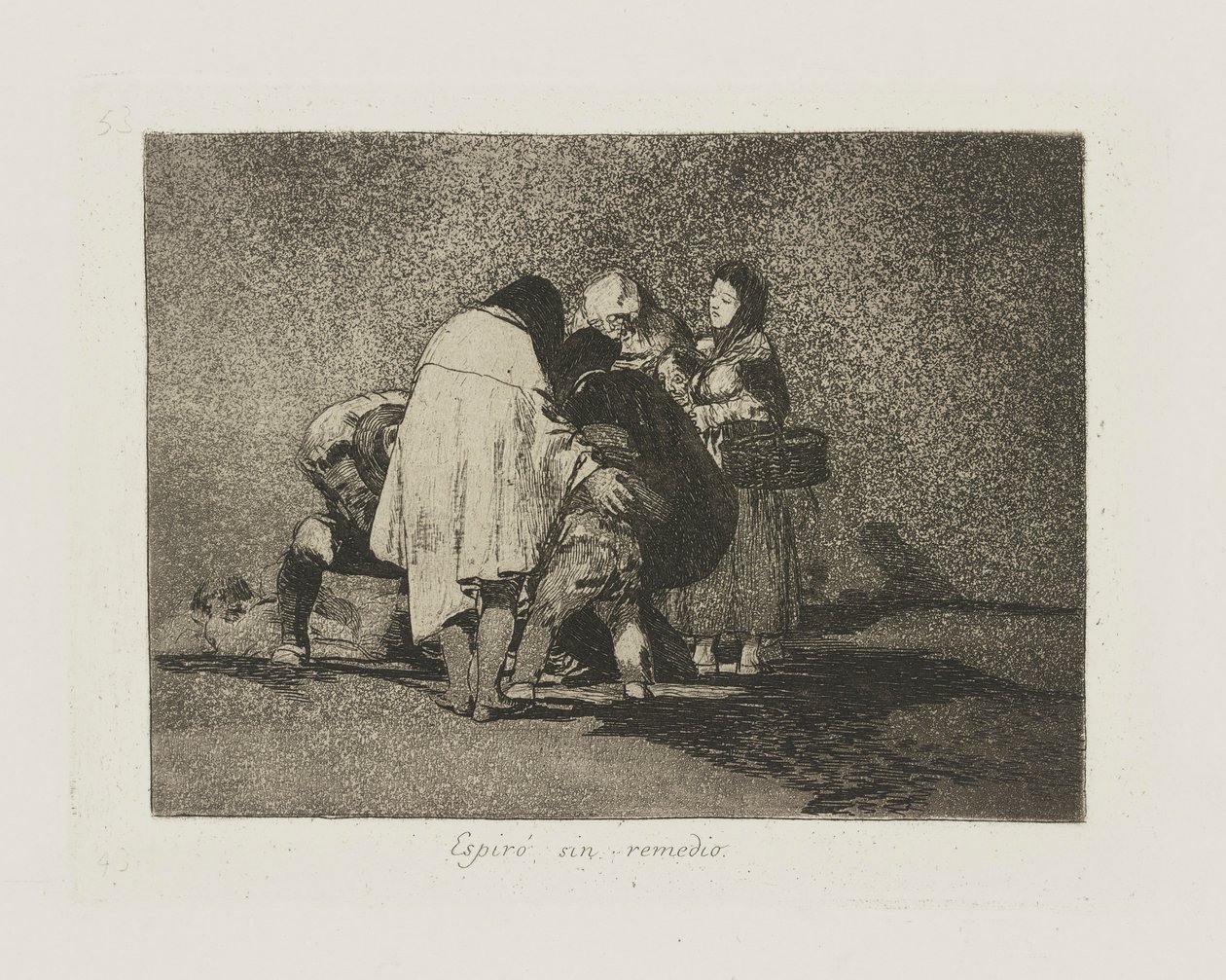 Espir? synd remedie. (Det var ingenting å gjøre og han døde.), pl. 53 fra serien Los desastres de la guerra (The Disasters of War) av Francisco de Goya