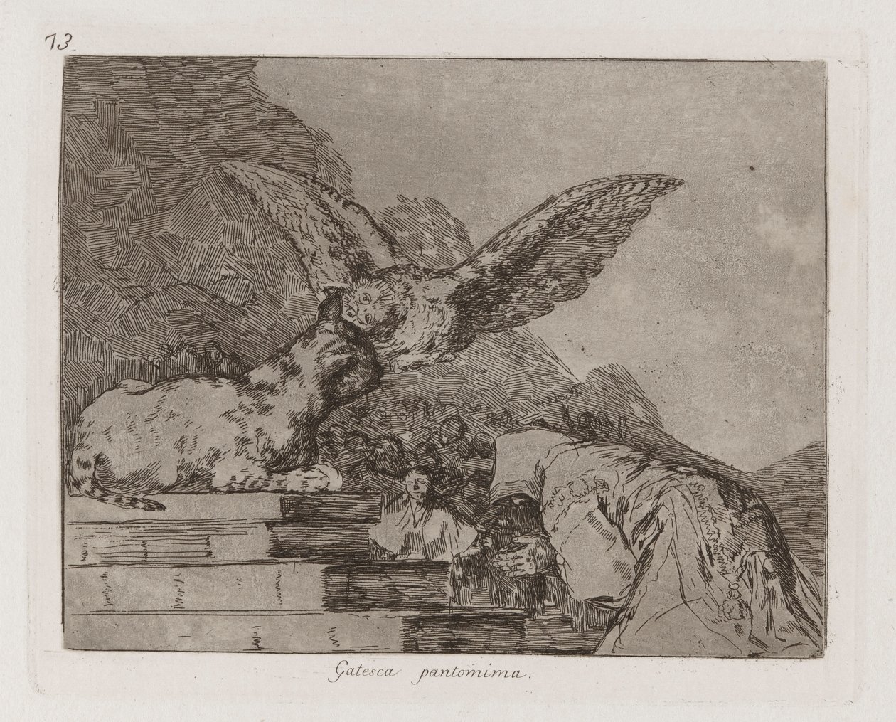Gatesca pantomime (Feline Pantomime), plate 73 fra The Disasters of War av Francisco de Goya