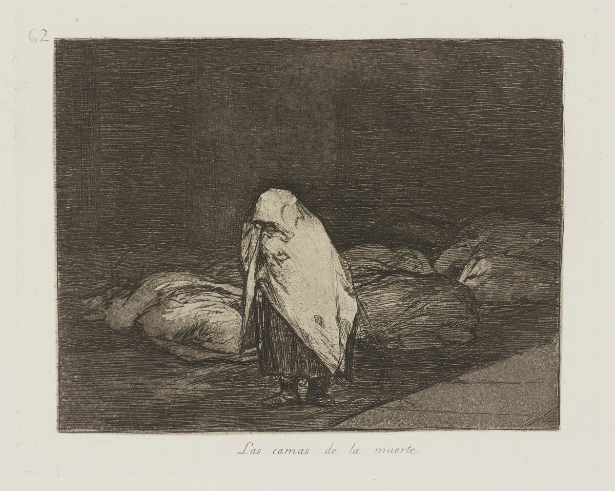Dødssengene. (Dødens senger.), pl. 62 fra serien The Disasters of War av Francisco de Goya