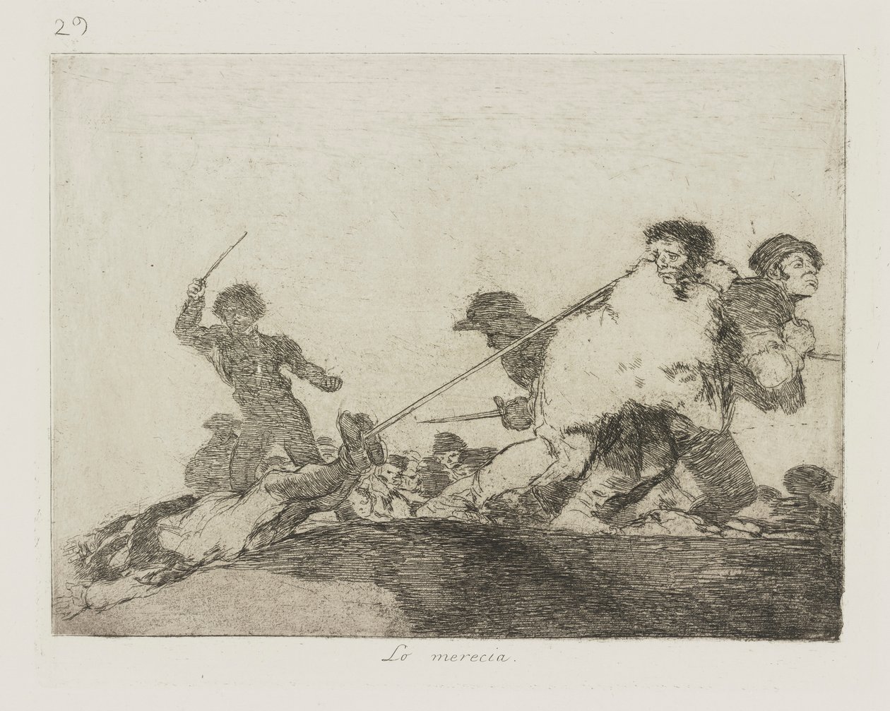 Han fortjente det. (Jeg fortjente det.), pl. 29 fra serien The Disasters of War av Francisco de Goya