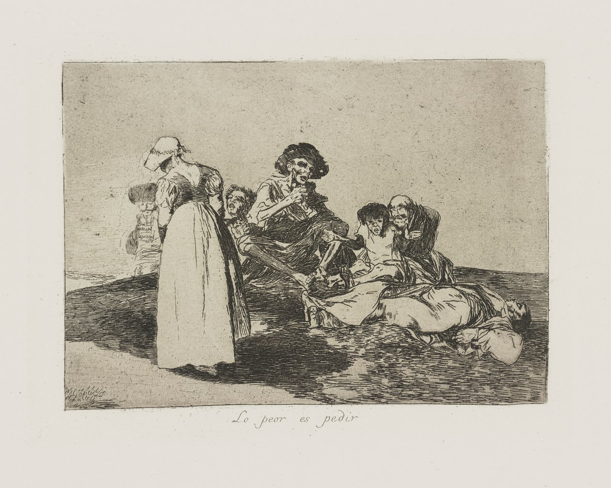 Det verste er å spørre. (The Worst Is To Beg.), pl. 55 fra serien The Disasters of War av Francisco de Goya