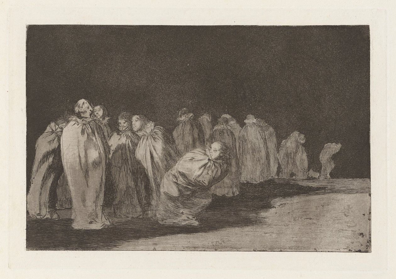 Los ensacados (The Men in Sacks), også kjent som So el sayal, hay al (There is Something Beneath the Sackcloth), fra serien Los disparates (Los proverbios) av Francisco de Goya