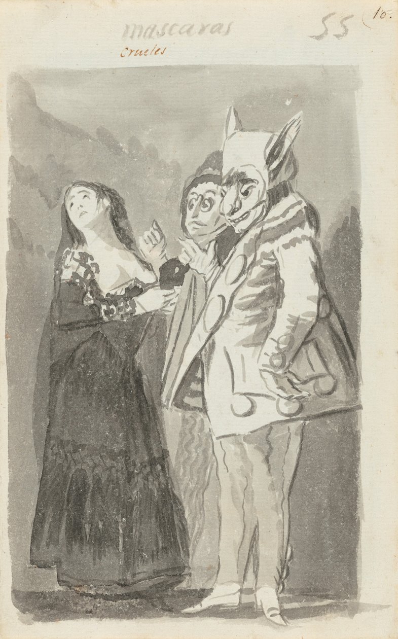 Mascaras crueles (Cruel Masks) [recto] av Francisco de Goya