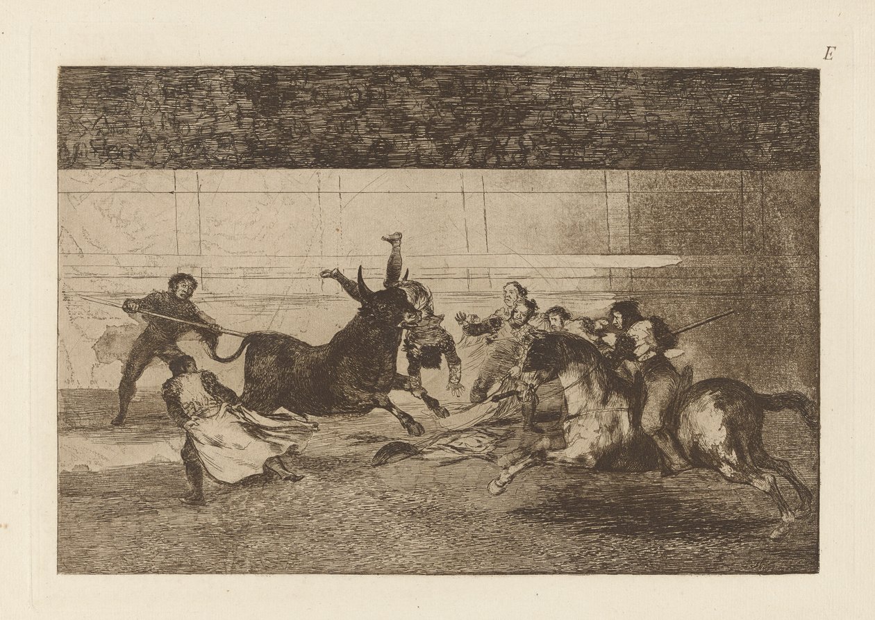 The Death of Pepe Illo (Death of Pepe Illo, 2. komposisjon), Plate E fra The Bull Maquia (3. utgave) av Francisco de Goya