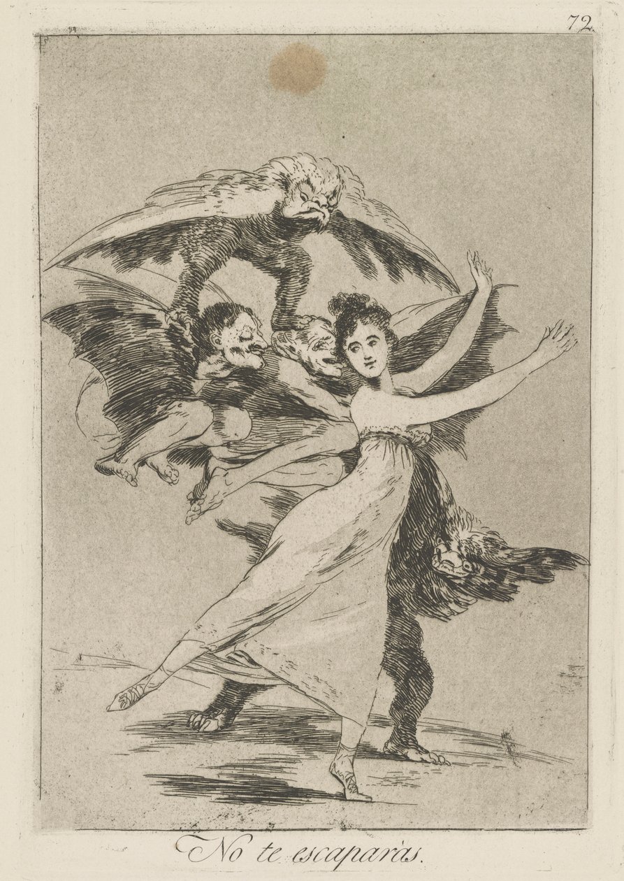 Ingen escapr?s. (Du vil ikke unnslippe.), pl. 72 fra serien Los caprichos av Francisco de Goya