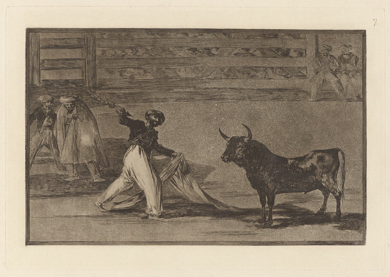Opprinnelsen til harpuner? banderillas (Harpunernes opprinnelse eller Banderillas), tallerken 7 fra La tauromaquia av Francisco de Goya