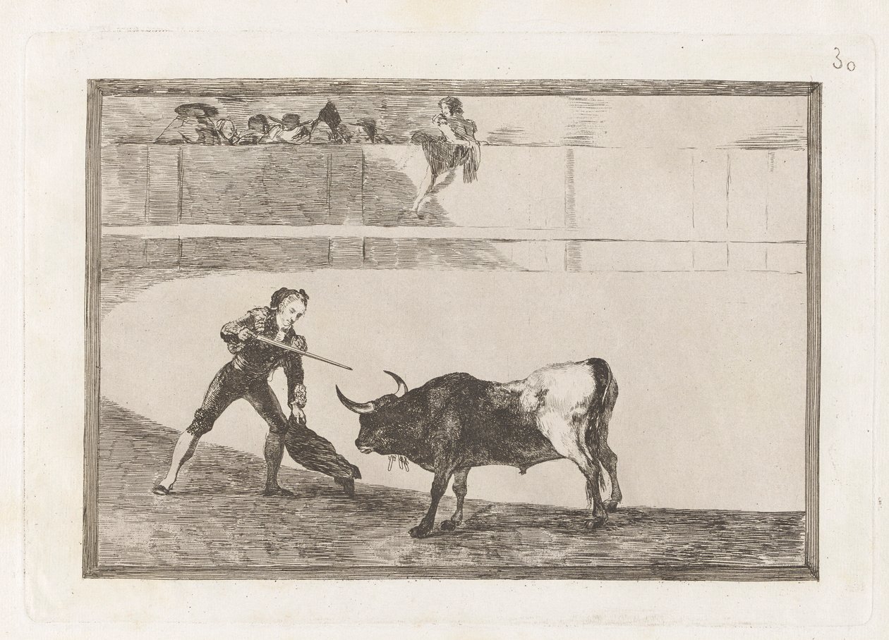 Pedro Romero drepe? stående okse (Pedro Romero Killing the Halted Bull), plate 30 fra La tauromaquia av Francisco de Goya