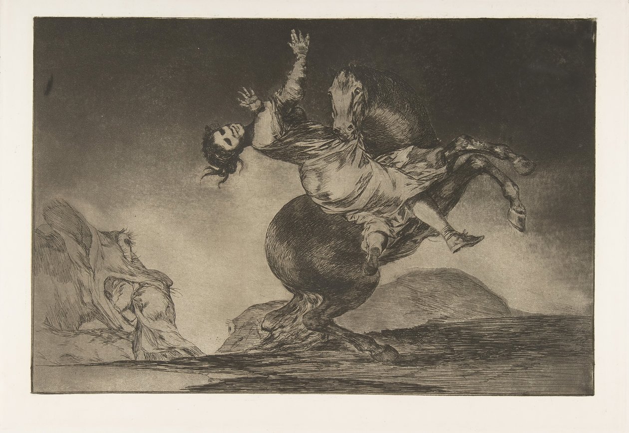 Plate 10 fra Disparates: Hestebortføreren, ca. 1816-23 utgitt 1864. av Francisco de Goya