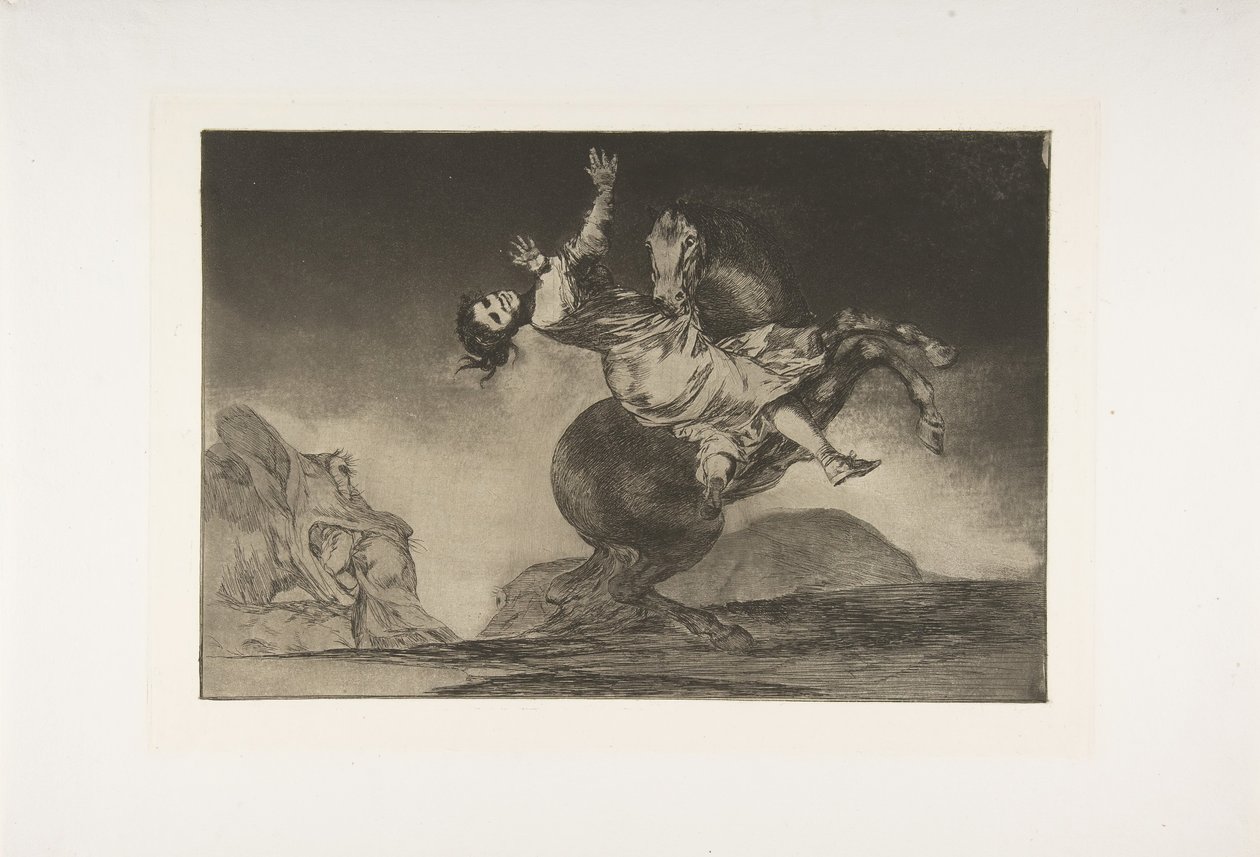 Plate 10 fra Disparates: Hestebortføreren, ca. 1816-23 utgitt 1864. av Francisco de Goya