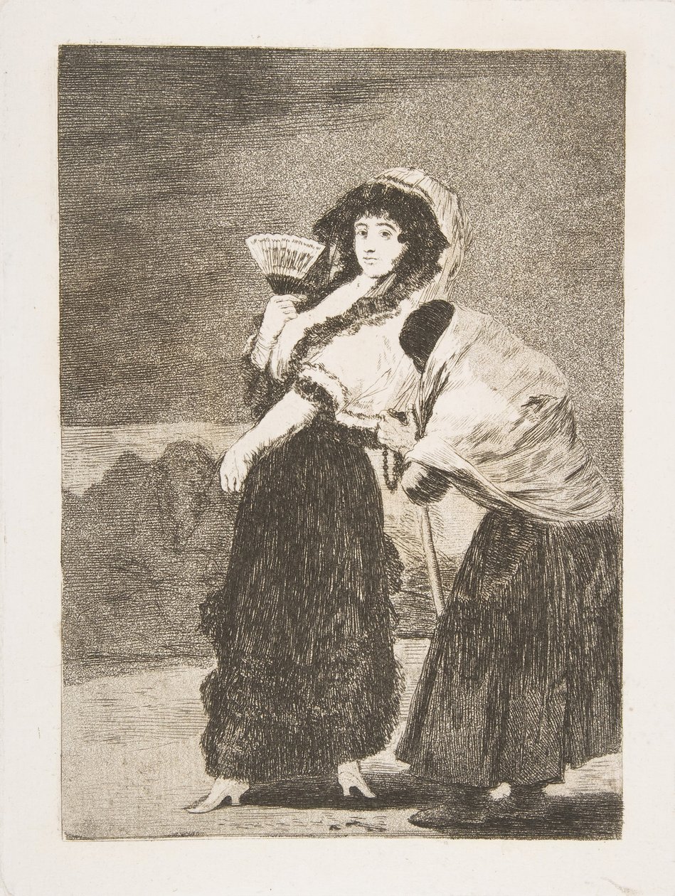 Plate 16 fra Los Caprichos: For himmelens skyld: og det var hennes mor Dios la Perdone..., 1797-98. av Francisco de Goya