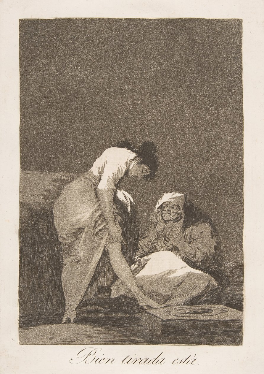 Plate 17 fra Los Caprichos: Det er pent strukket Bien tirada está., 1799. av Francisco de Goya