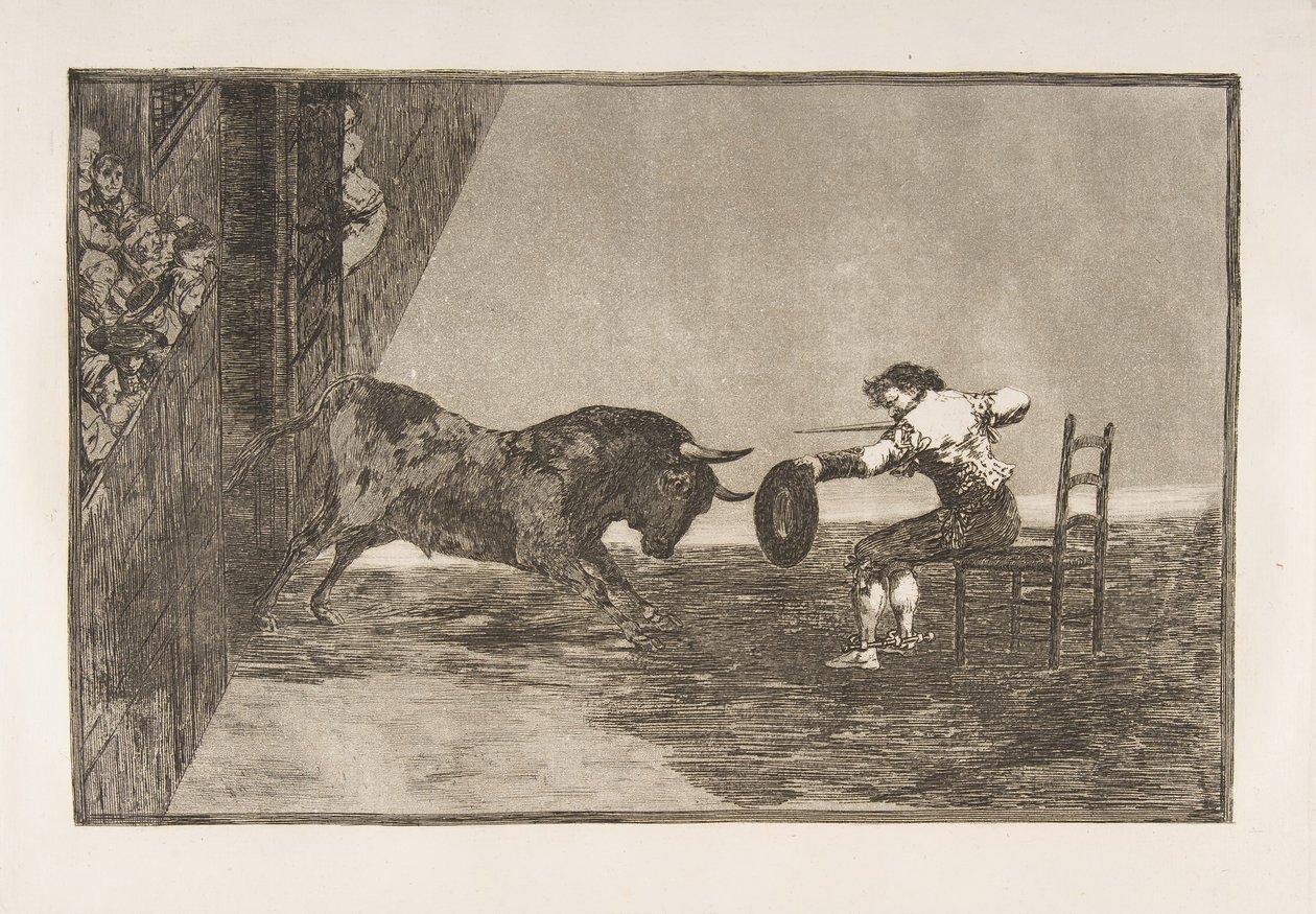 Tauromaquia-plate 18: Martinchos dristige i ringen ved Saragossa, 1816. av Francisco de Goya