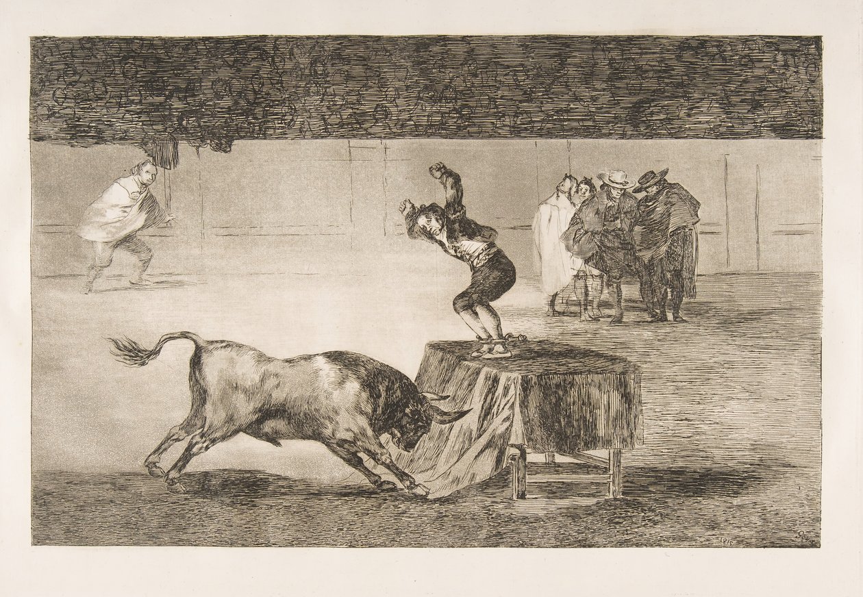 Plate 19 av Tauromaquia: Nok en galskap av ham i samme ring., 1816. av Francisco de Goya