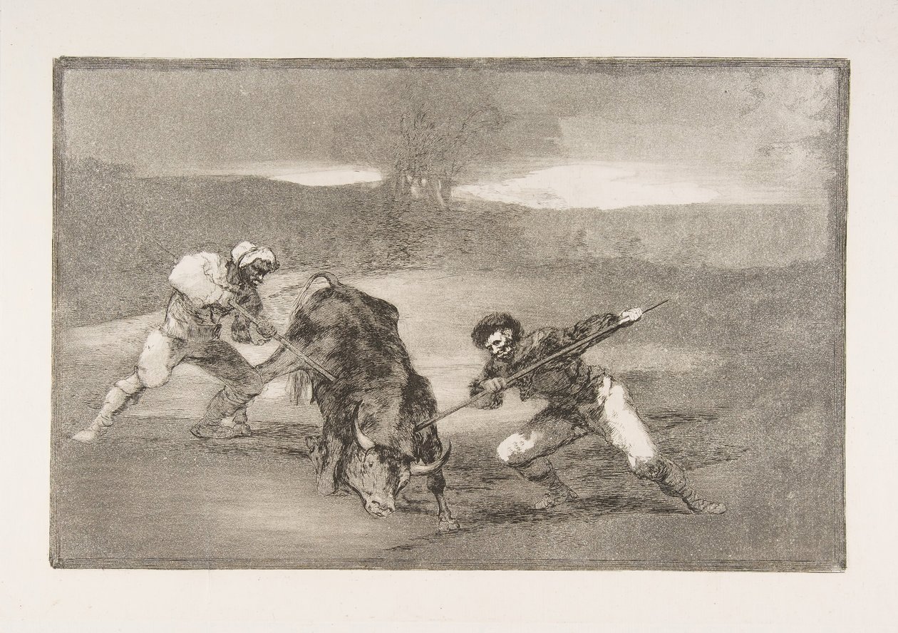 Plate 2 av Tauromaquia: En annen måte å jakte på til fots, 1816. av Francisco de Goya