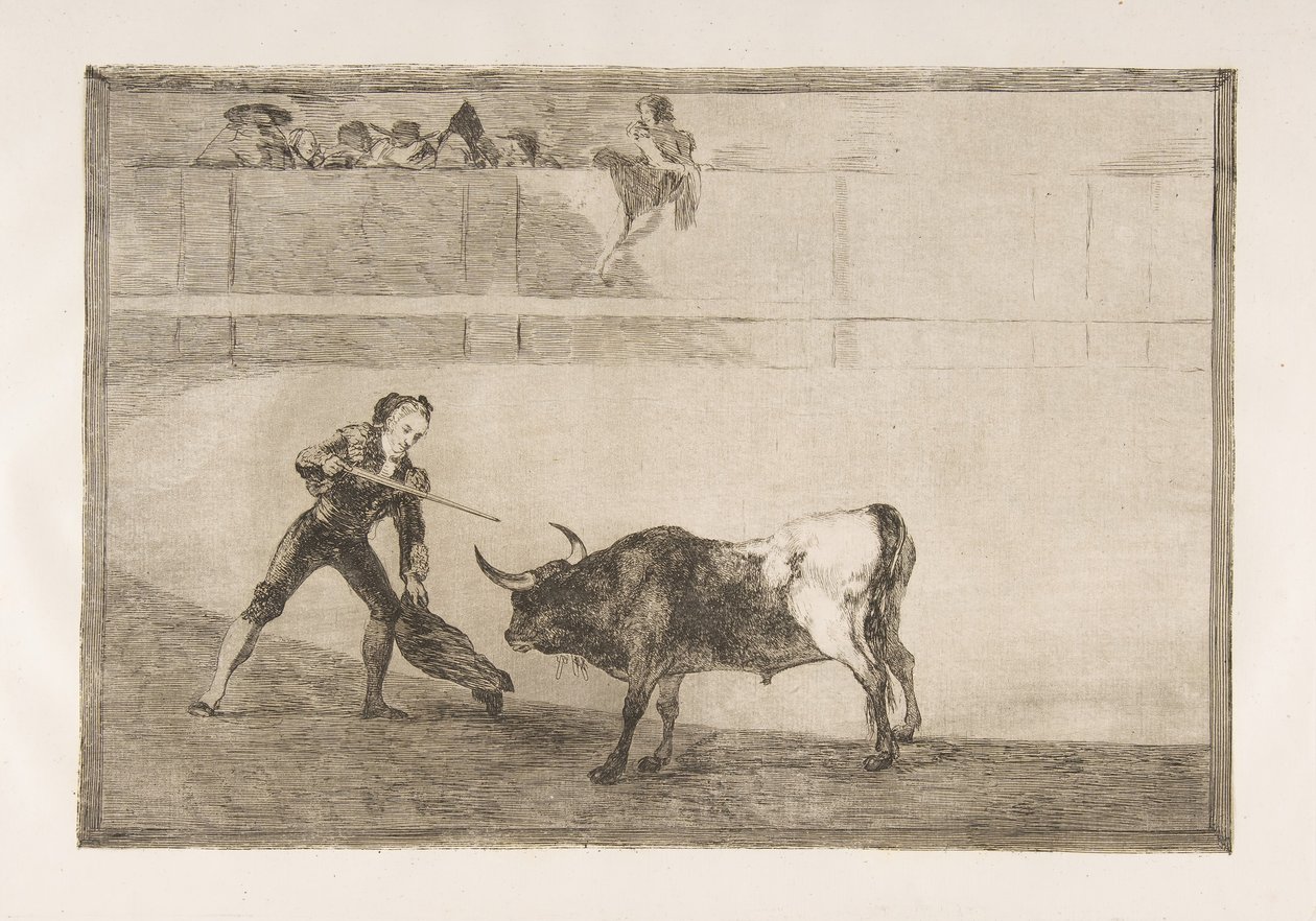 Plate 30 av Tauromachia: Peter Rosemary dreper den stansede oksen., av Francisco de Goya