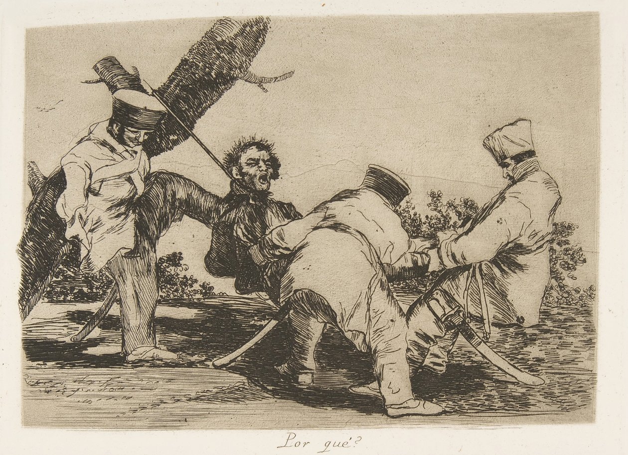 Plate 32 fra 'The Disasters of War' Los Desastres de la Guerra: 'Why..., 1810 publisert 1863. av Francisco de Goya