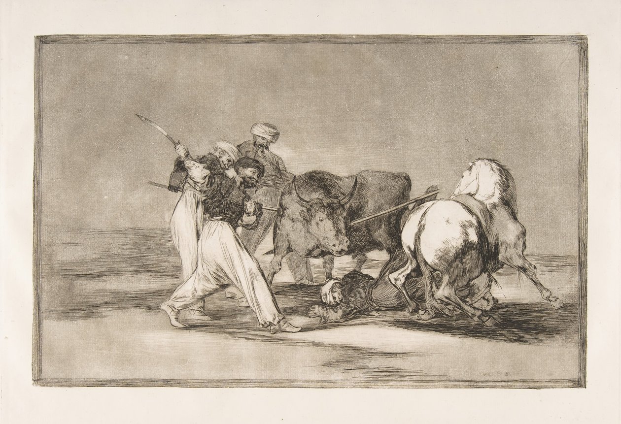 Tauromaquia-plate 3: Maurerne slo seg ned i Spania, og ga opp overtroen fra..., 1816. av Francisco de Goya