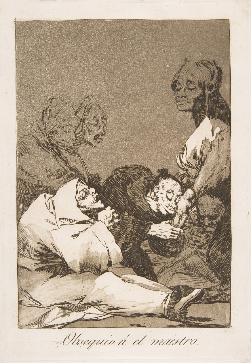 Tallerken 47 fra Los Caprichos: En gave til mesteren Obsequio á el maestro, 1799. av Francisco de Goya