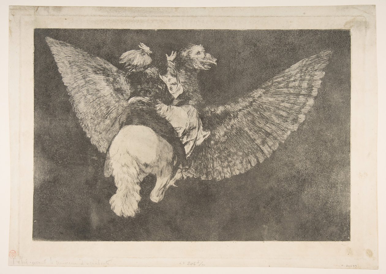 Plate 5 fra Disparates: Flying Folly, ca. 1816-23 privattrykkeri ca.1854. av Francisco de Goya