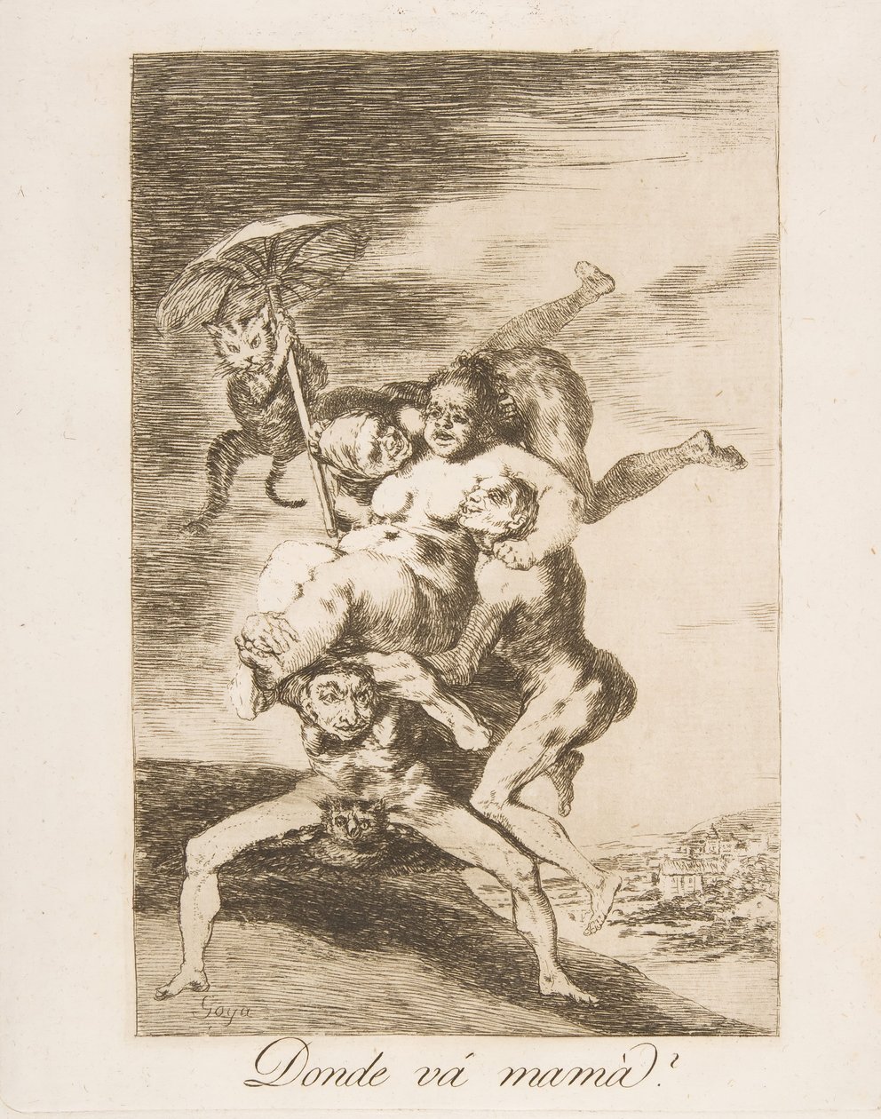 Plate 65 fra Los Caprichos:Hvor skal mamma Donde vá mamá, 1799. av Francisco de Goya