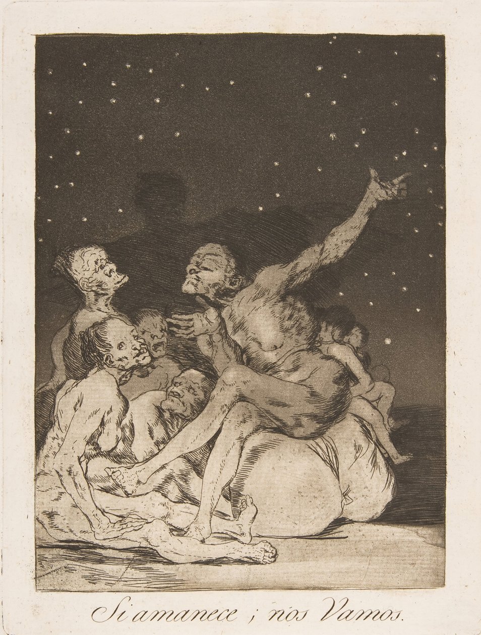 Plate 71 fra Los Caprichos: Når dagen bryter på, vil vi være utenfor Si amanece, nos Vamos., 1799. av Francisco de Goya