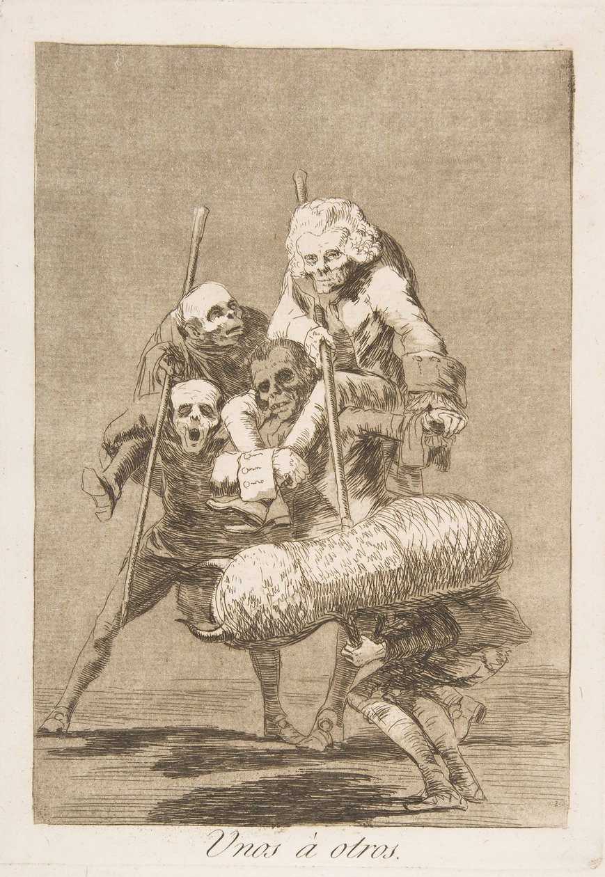 Plate 77 fra 'Los Caprichos': Hva man gjør mot en annen Unos á otros., 1799. av Francisco de Goya