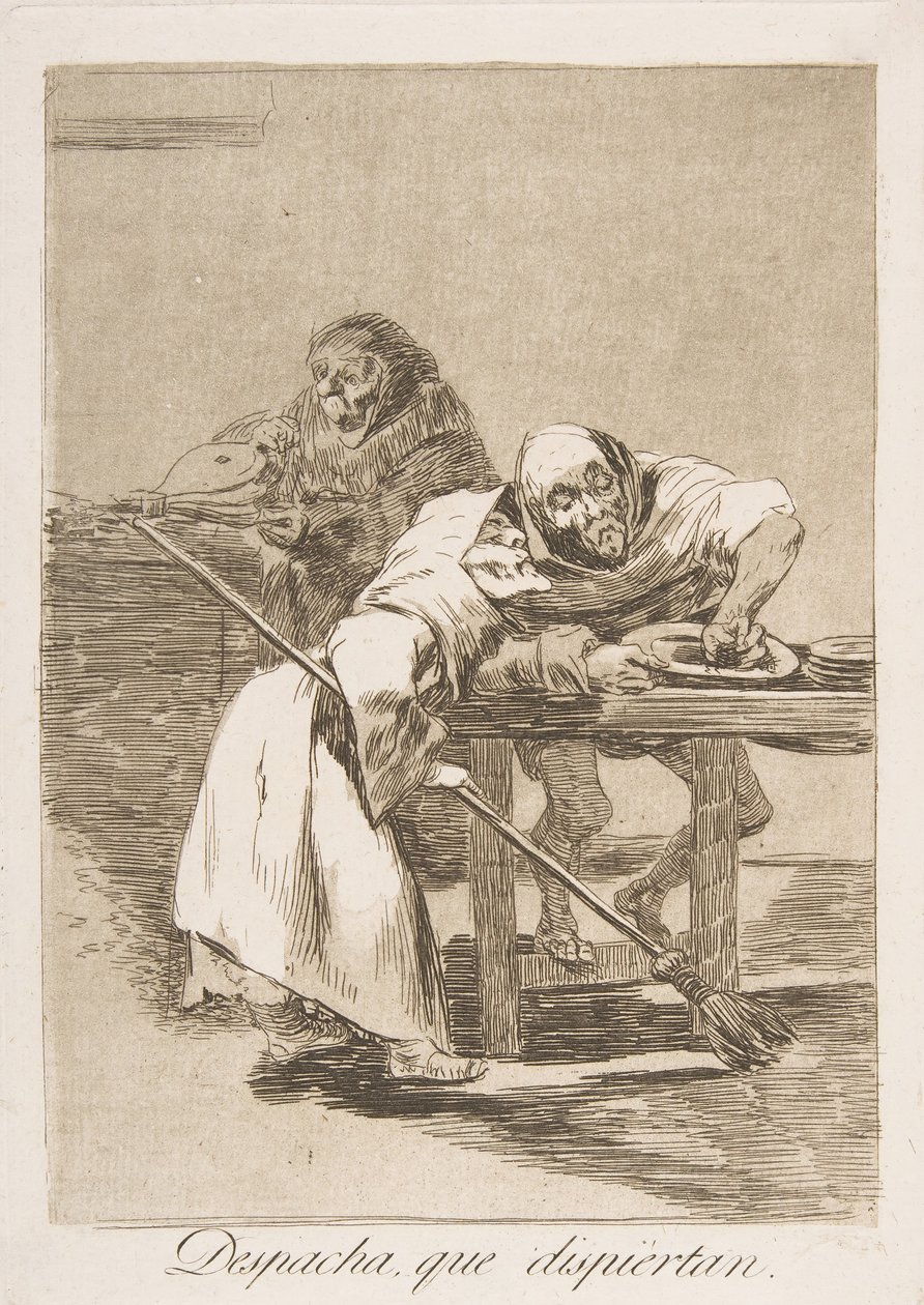 Plate 78 fra Los Caprichos: Vær rask, de våkner Despacha, que dispiertan., 1799. av Francisco de Goya