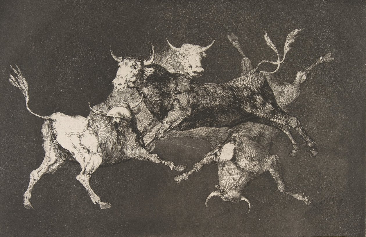 Plate D fra Disparates: Fools-or Little Bulls - fo..., ca. 1816-23 utgitt før 1877. av Francisco de Goya