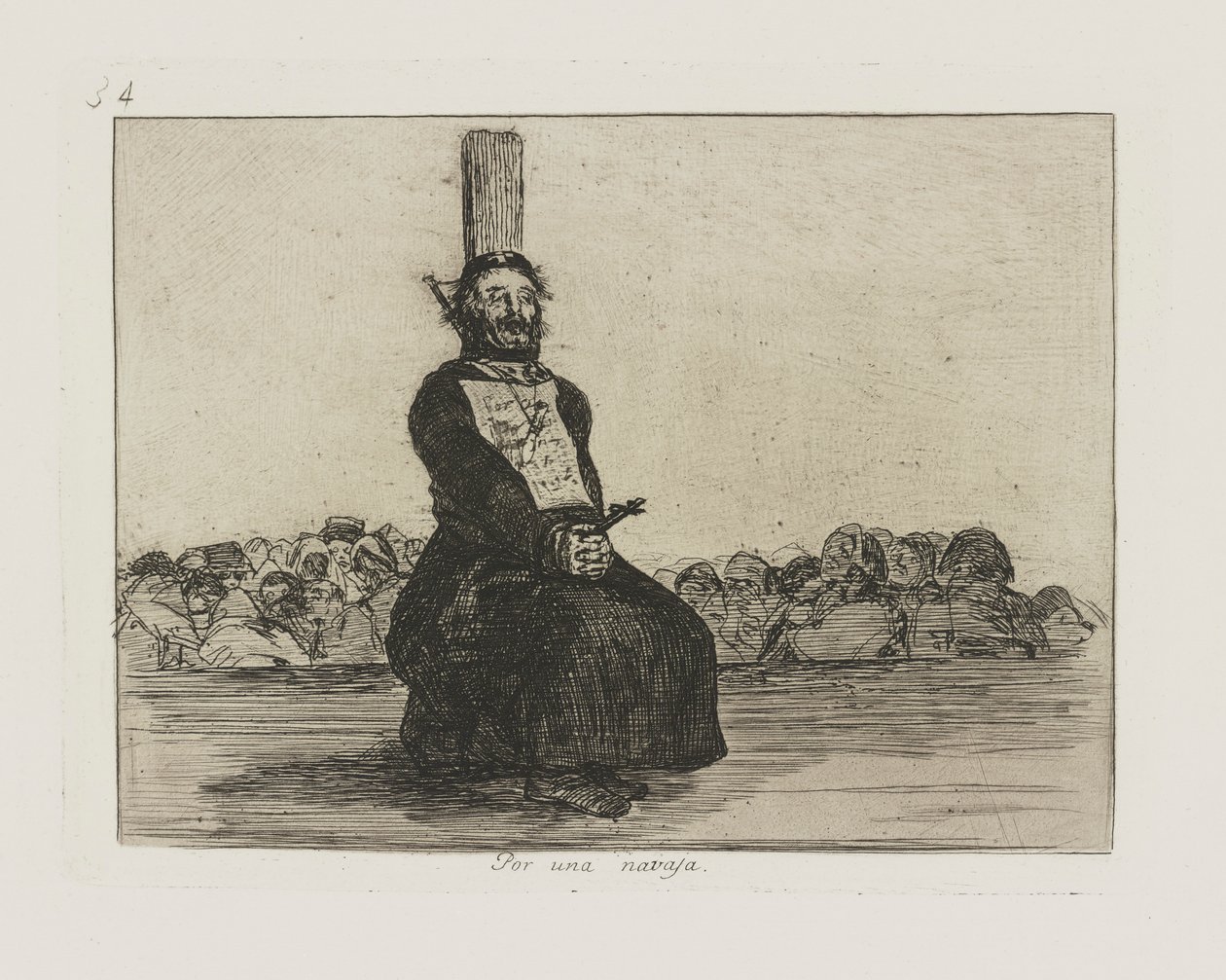Ved en barberhøvel. (På grunn av en kniv.), pl. 34 fra serien The Disasters of War av Francisco de Goya