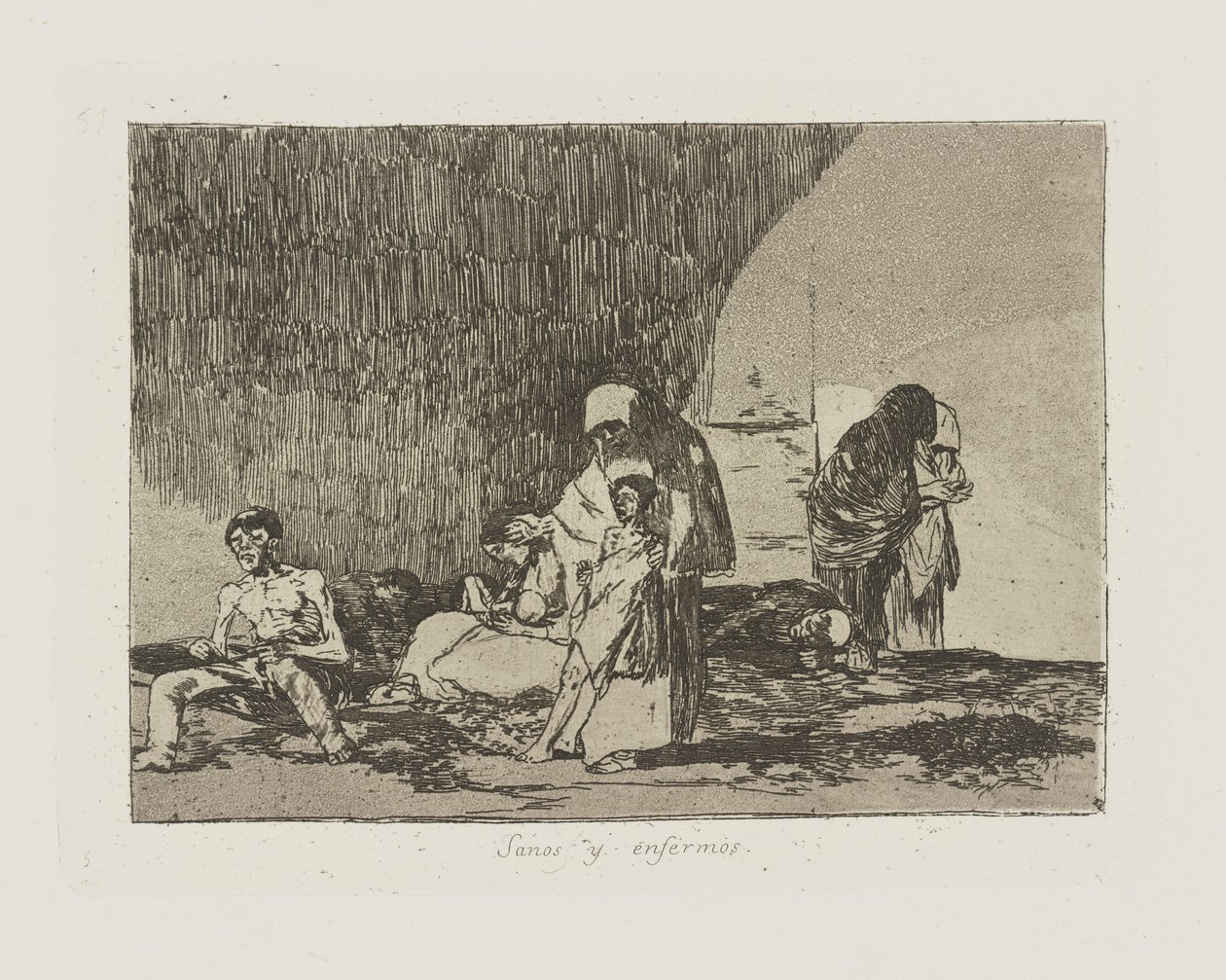 Frisk og syk. (De friske og de syke.), pl. 57 fra serien The Disasters of War av Francisco de Goya