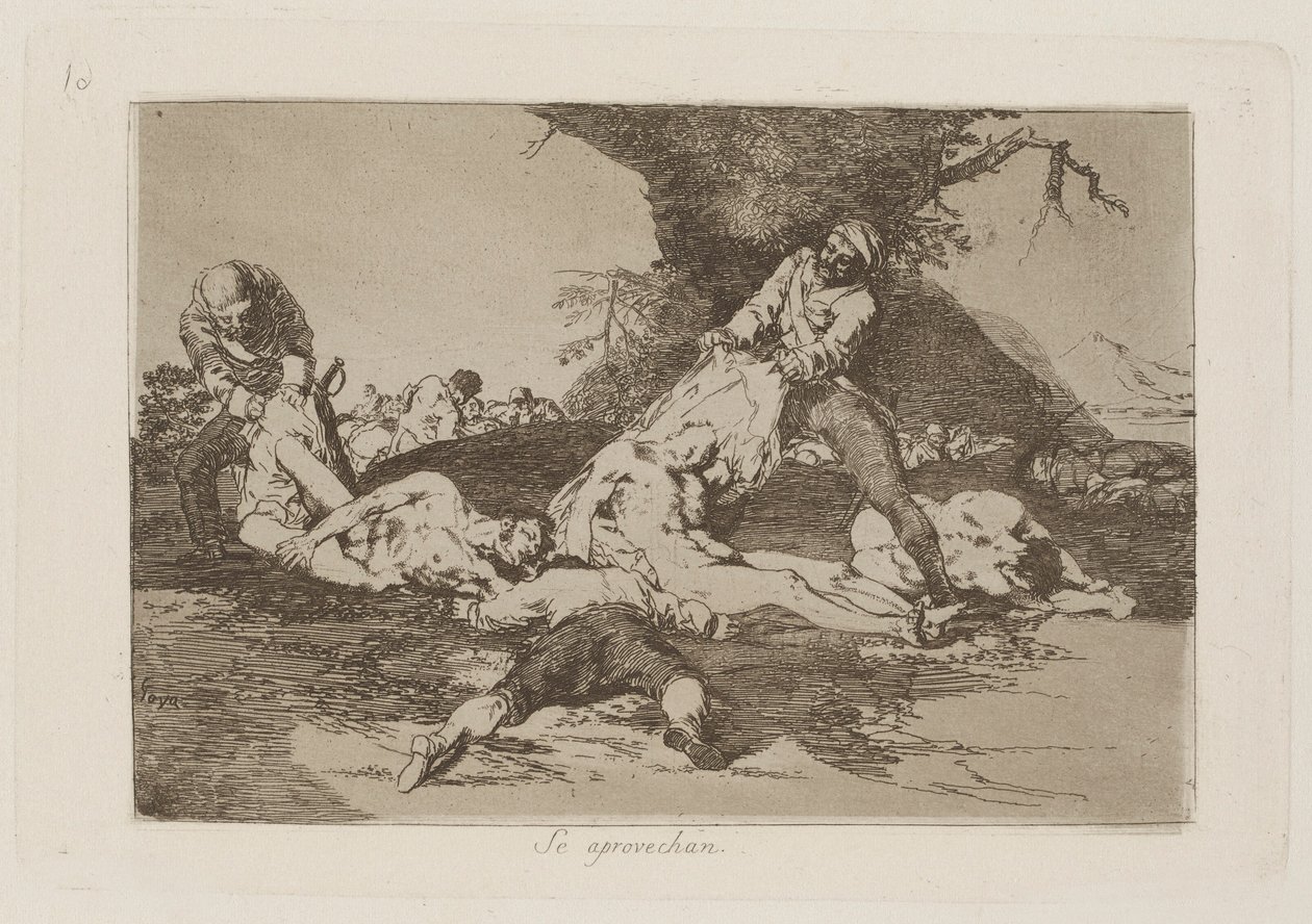 Se aprovechan (De gjør bruk av dem), pl. 16 fra serien Los desastres de la guerra (The Disasters of War) av Francisco de Goya