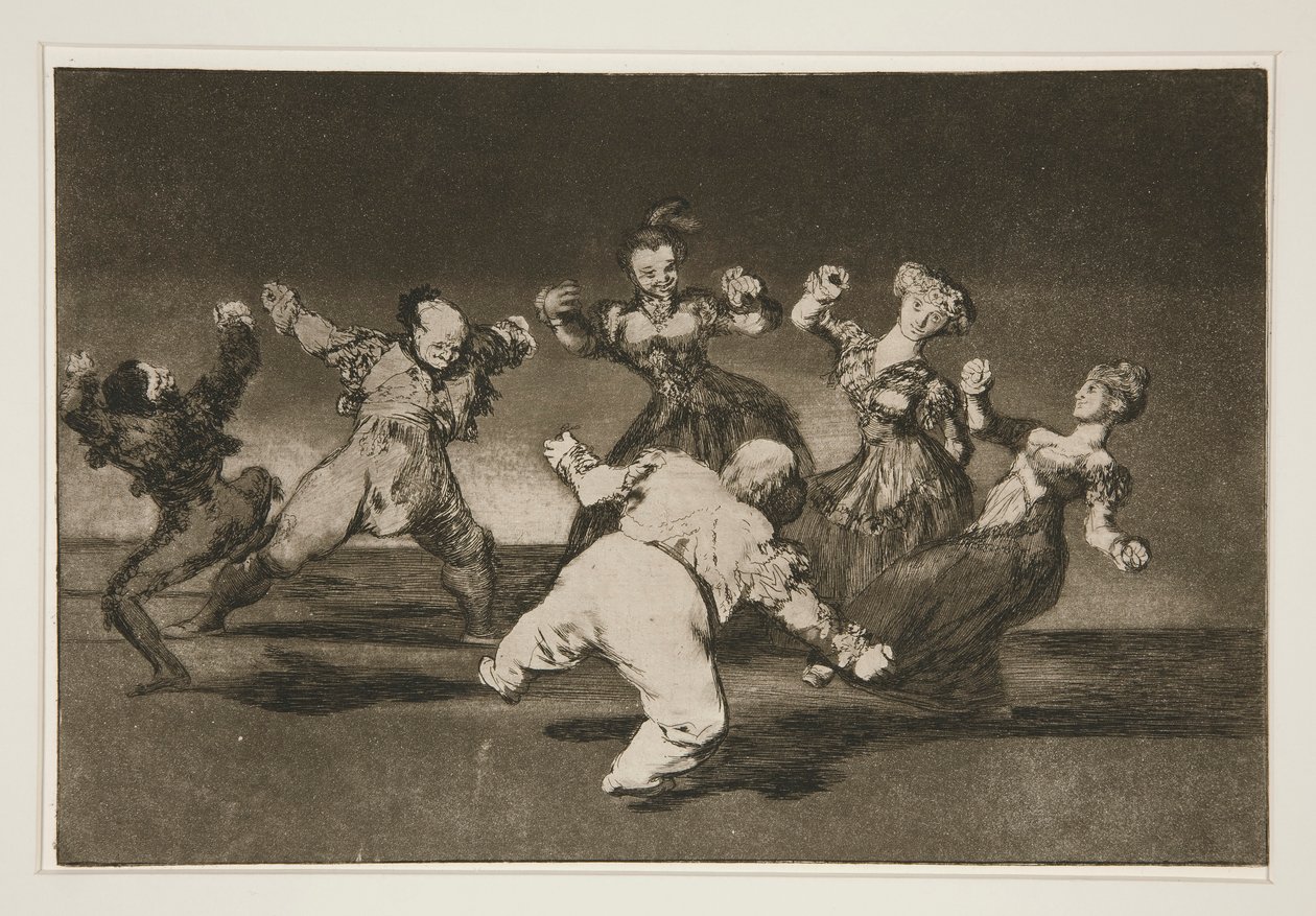 Sier du Marina Bay? [sic], tome lo que hall? (Hvis Marion Will Dance, then She has To Take the Consequences), pl. 12 fra serien Los proverbios av Francisco de Goya