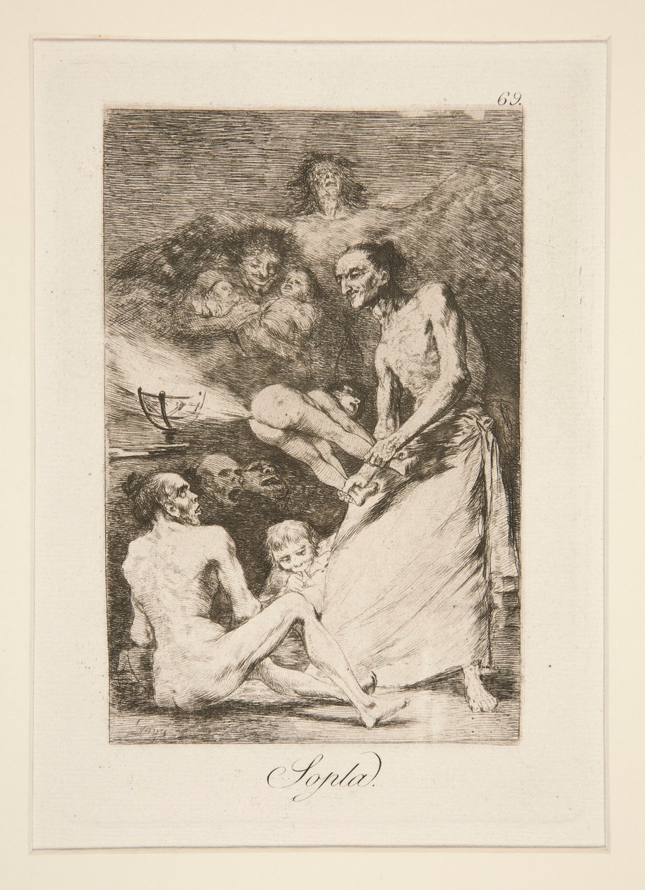 Sopla (blåse), pl. 69 fra serien Los caprichos av Francisco de Goya