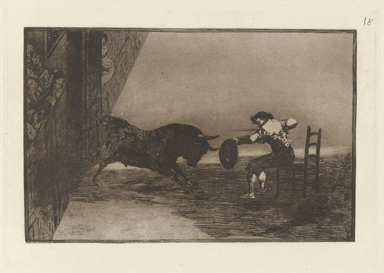 Temeridad de Martincho en la plaza de Zaragoza (The Daring of Martincho in the Ring at Zaragoza), Plate 18 fra La tauromaquia av Francisco de Goya