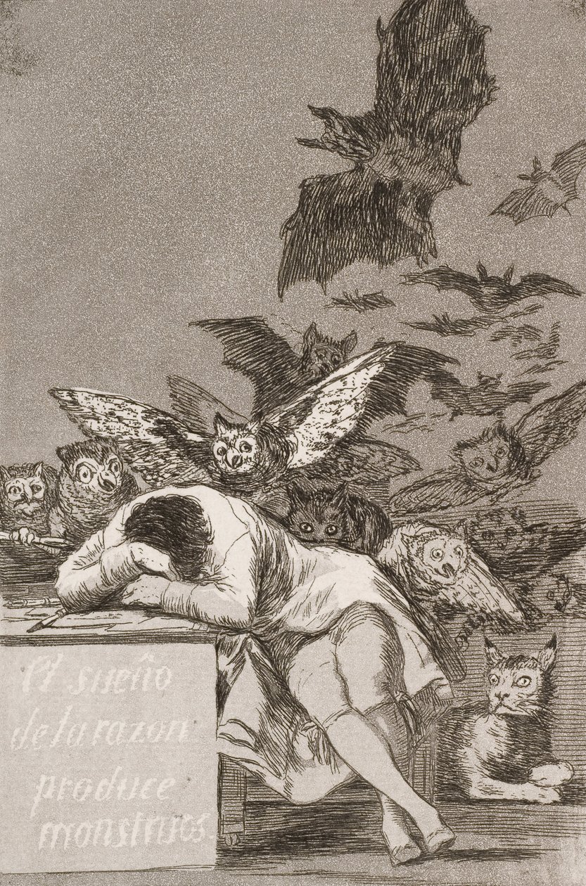 Fornuftens søvn produserer monstre (nr. 43), fra Los Caprichos av Francisco de Goya