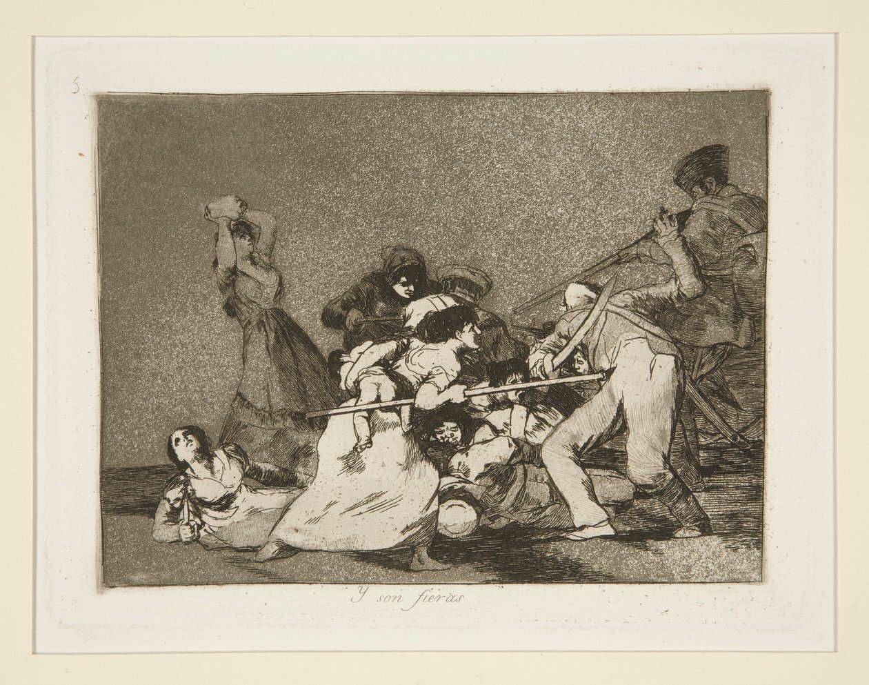 Y son fieras (Og de er som ville dyr), pl. 5 fra Los desastres de la guerra (The Disasters of War) av Francisco de Goya