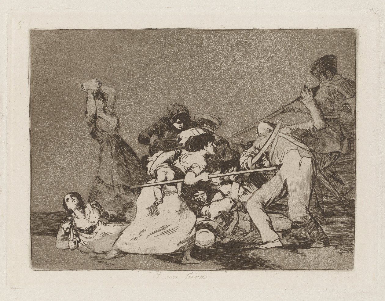 Y son fieras (And They Are Like Wild Beasts), pl. 5 from the series Los desastres de la guerra (The Disasters of War)   1336063   no       norwegian Successfully Translated  Original: Hunters in an Outlook on a Mountain, ca. 1870. Translat: Hunters in an O av Francisco de Goya