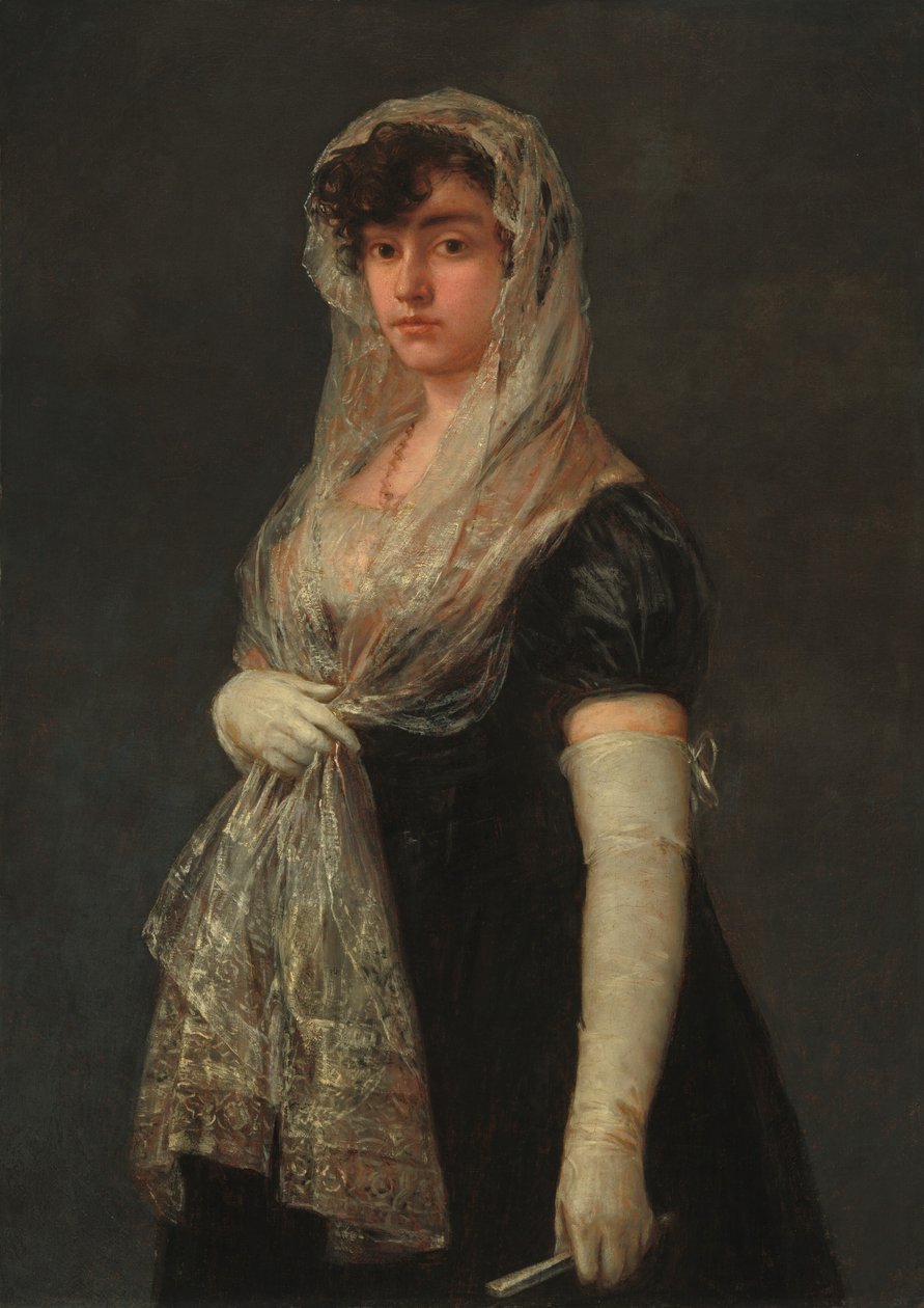 Ung dame iført en mantilla og Basquina av Francisco de Goya