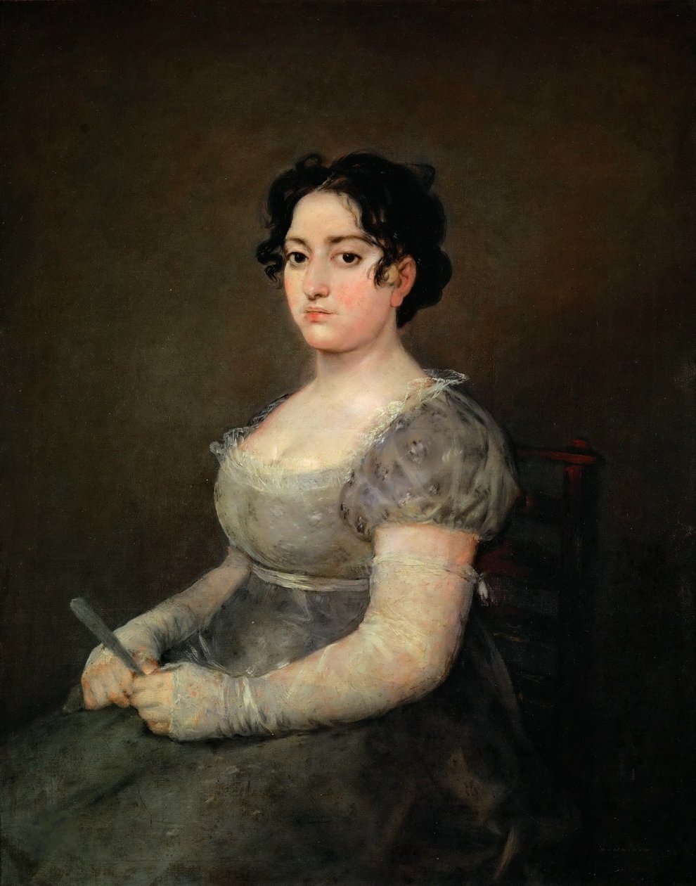 Portrett av en dame med en vifte, 1806-1807. av Francisco Goya de