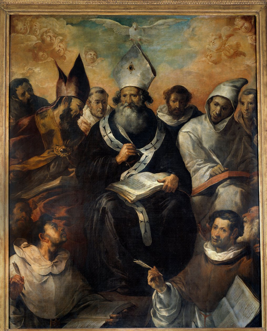 Saint Basil dikterer sin doktrine Saint Basil of Cesaree eller Basil the Great (330-379), munk, eveque av Cesaree of Cappadocia, kirkens doktor. Maleri av Francisco Herrera (1585-1657) (esp.) 1639 Søn. 2,43x1,94 m av Francisco Herrera