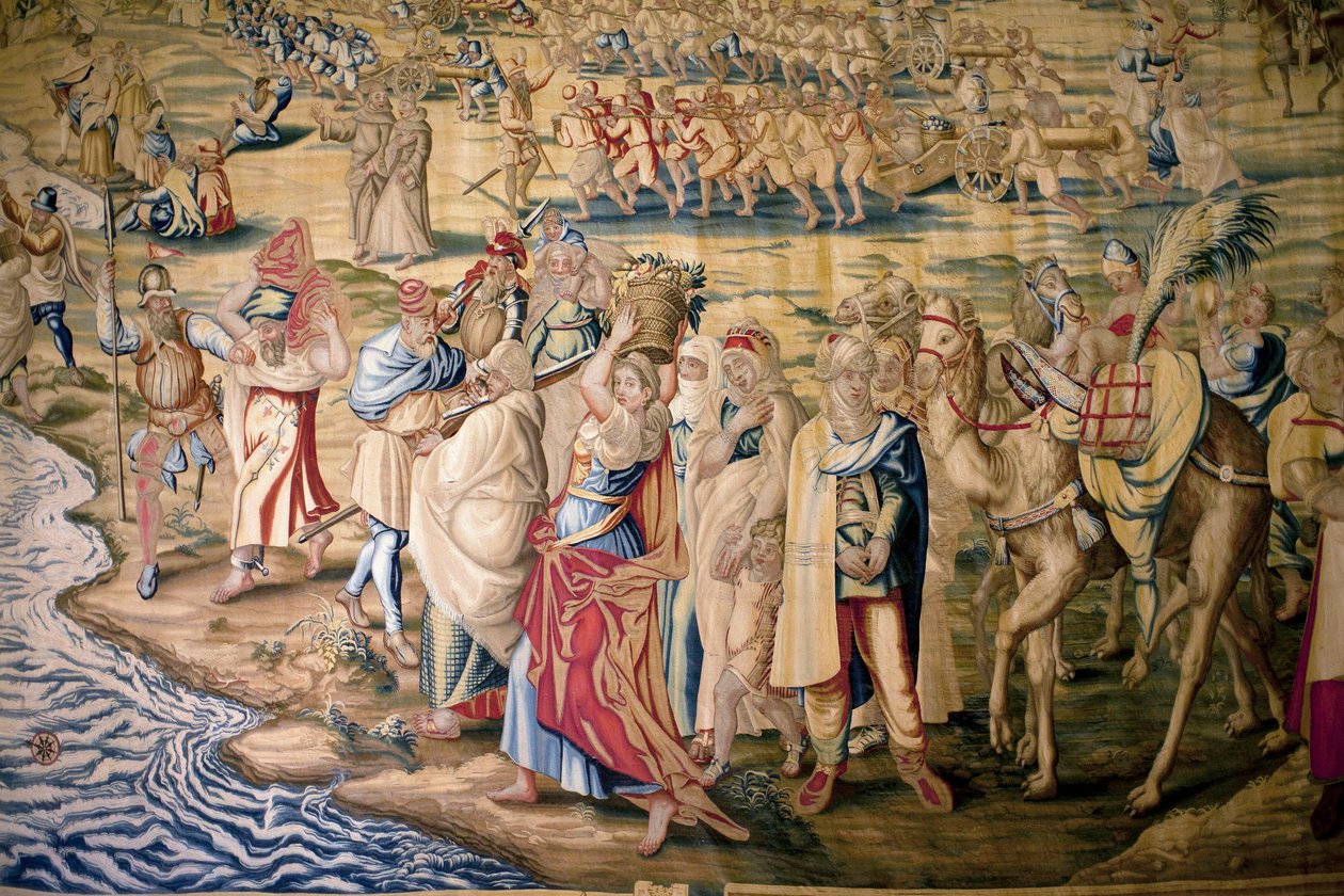 Detalj av erobringen av Tunis (Tunisia) - Tapet av Francisco og Cornelius Van der Goten (1700-tallet), vevd på den kongelige billedvevfabrikken, midten av 1700-tallet, etter 1500-tallets billedvev av Willem de Pannemaker - (Tunis Conquest, detalj, tapet av Francisco Ignacio Vandergoten Canyuwell