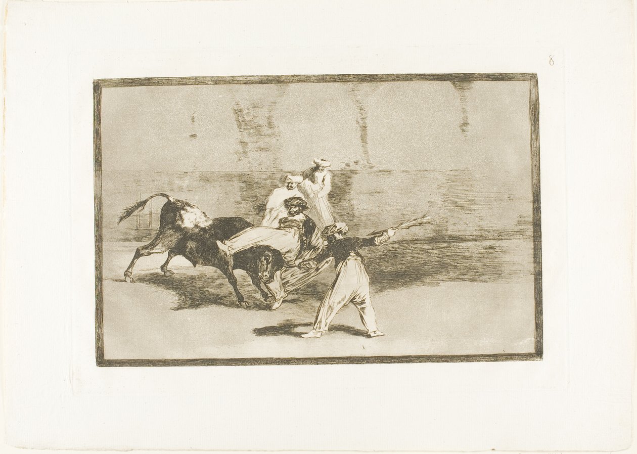 A Moor Cathed by the Bull in the Ring, plate 8 fra The Art of Bullfighting av Francisco Jose de Goya y Lucientes
