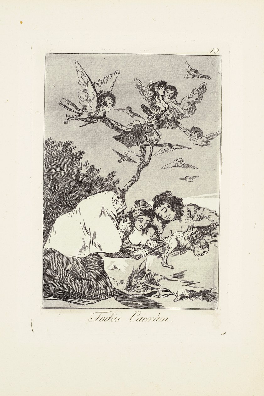 Alle vil falle (Todos Caeràn) Plate 19 fra: Los Caprichos av Francisco Jose de Goya y Lucientes