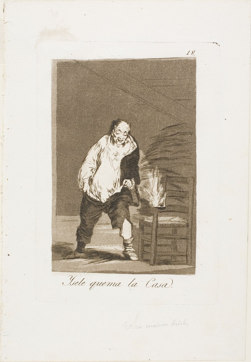 Og huset hans står i brann, plate 18 fra Los Caprichos av Francisco Jose de Goya y Lucientes