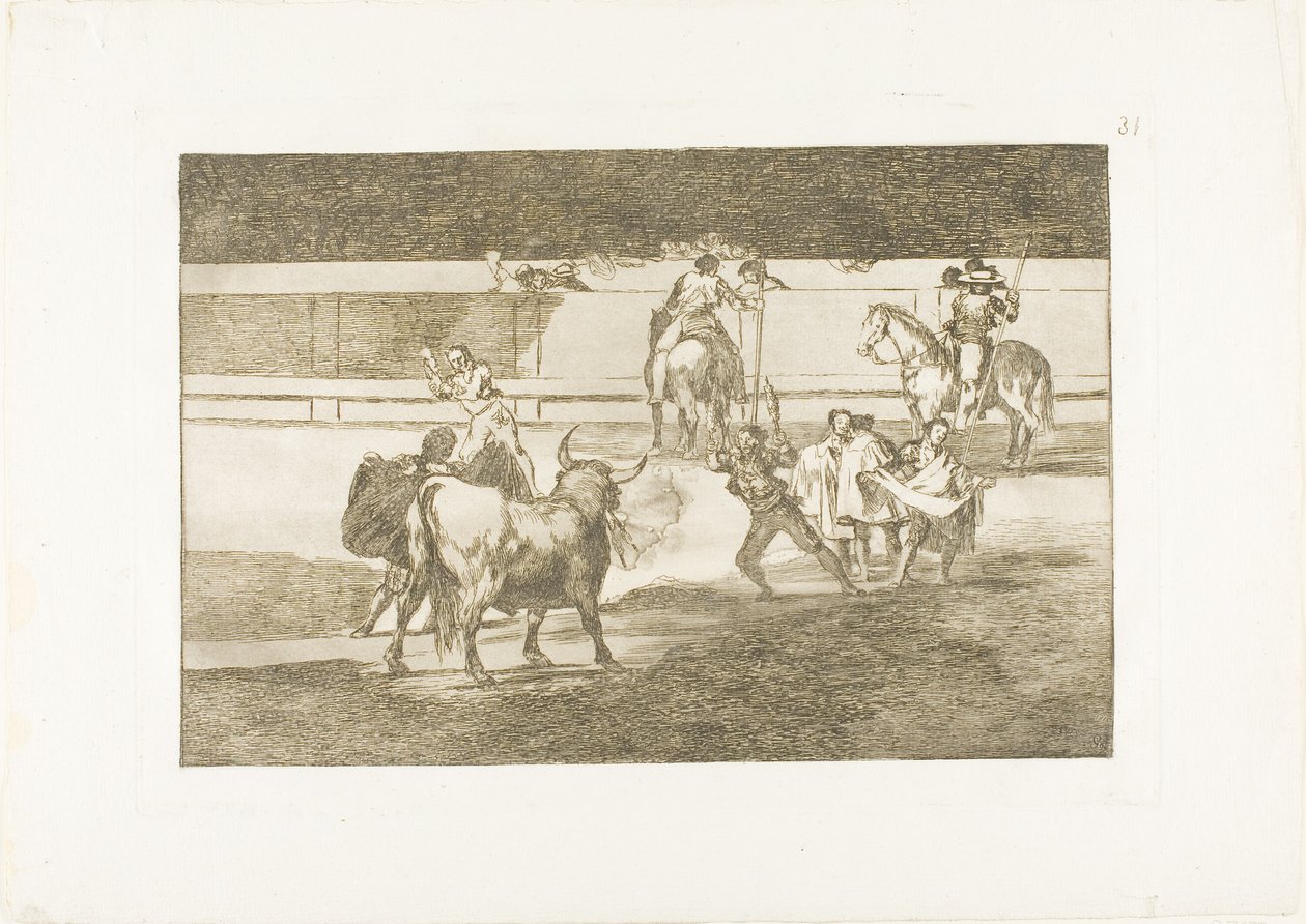 Banderillas med fyrverkeri, plate 31 fra The Art of Bullfighting av Francisco Jose de Goya y Lucientes