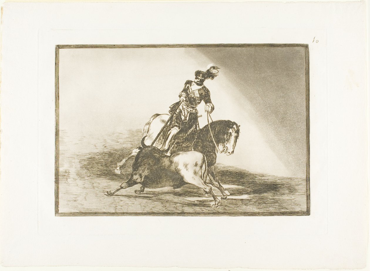 Charles V som spyd en okse i ringen ved Valladolid, tallerken ti fra The Art of Bullfighting av Francisco Jose de Goya y Lucientes