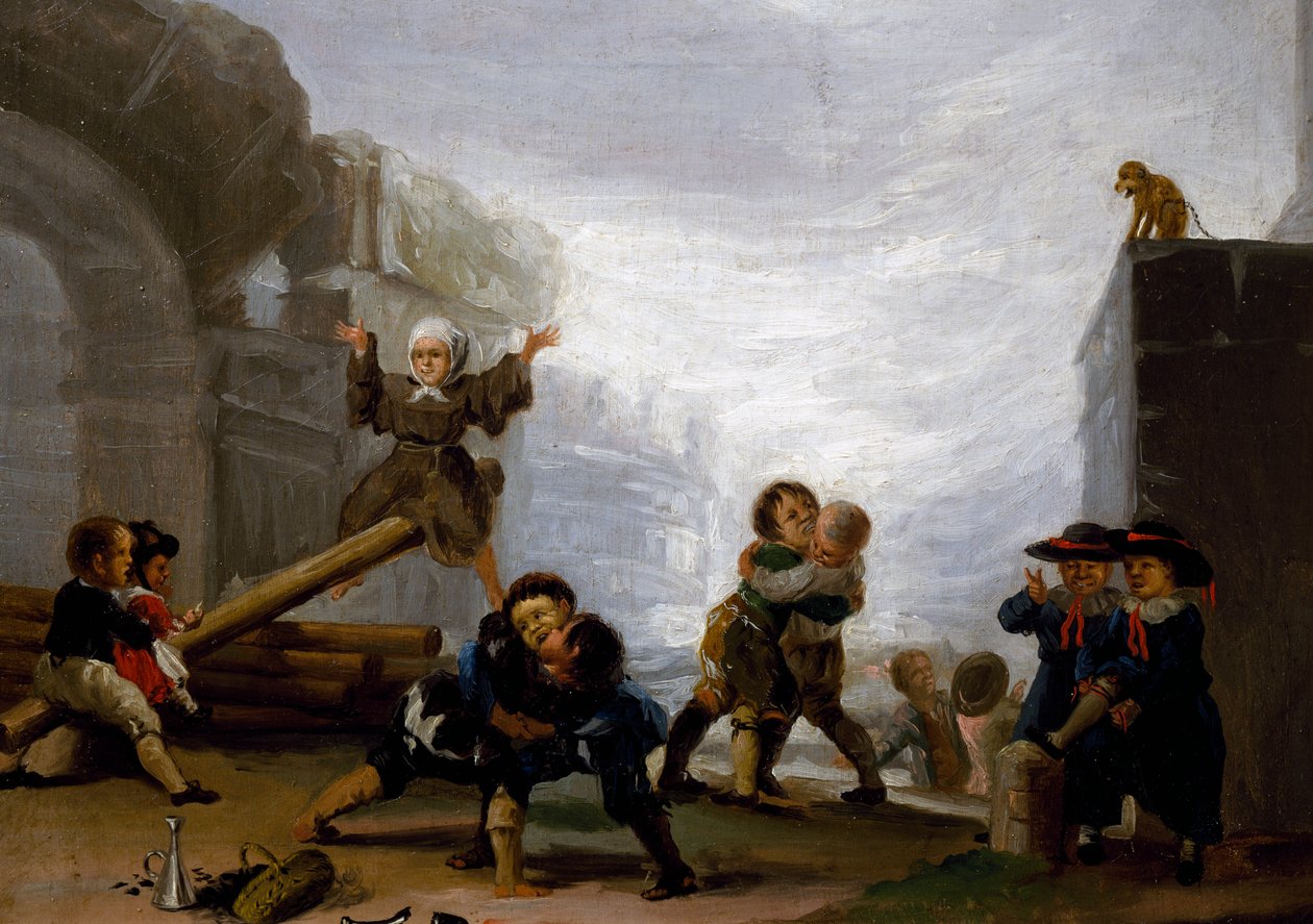 Barn som slåss og leker på en vippe av Francisco Jose de Goya y Lucientes